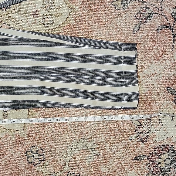 SO High Rise Blue & Ivory Stripe Linen Blend High-Rise Pant Tapered Leg - Size L - Picture 10 of 13